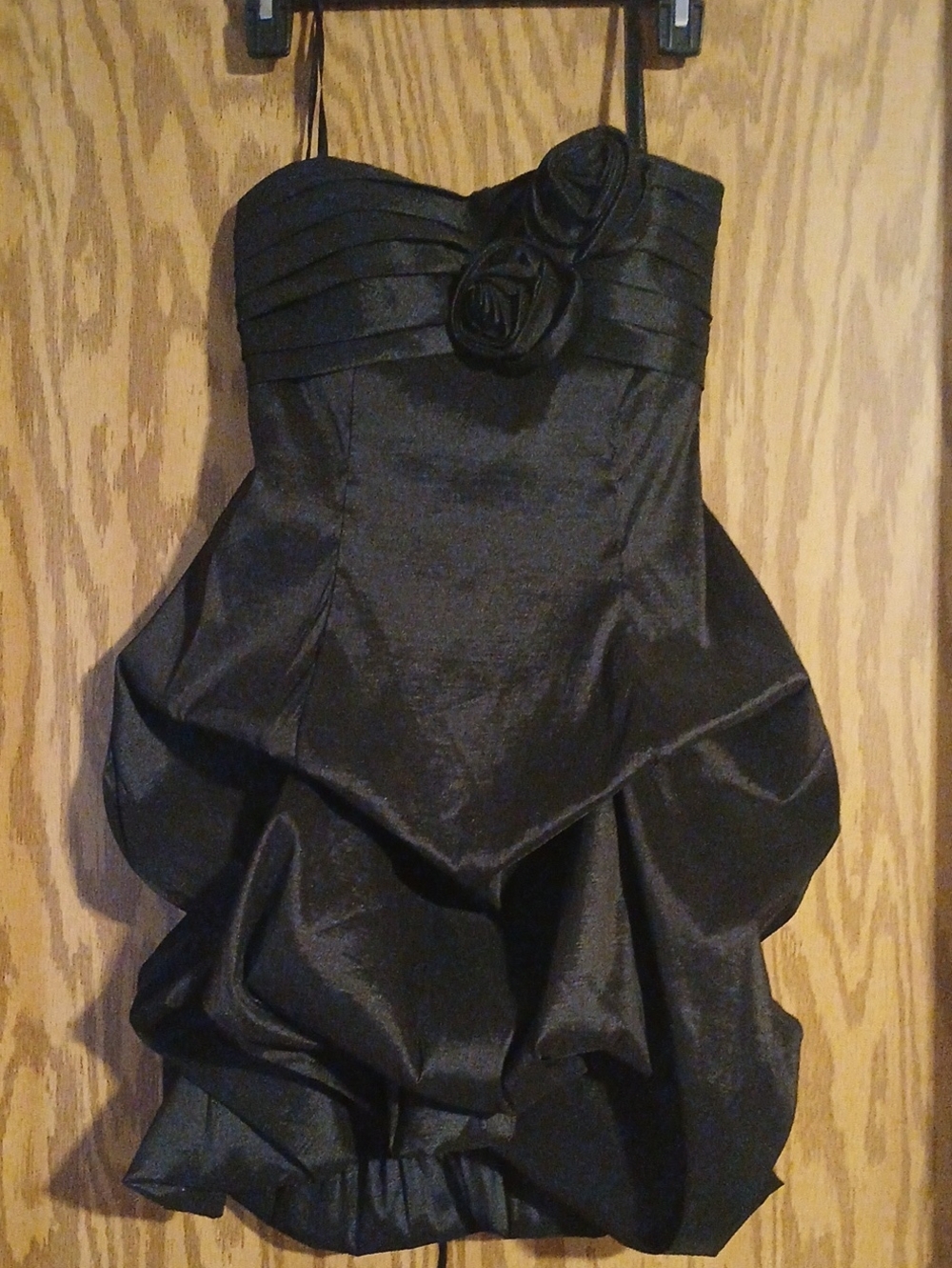 City Triangles Black Strapless Bubble Hem Dress with Rosette